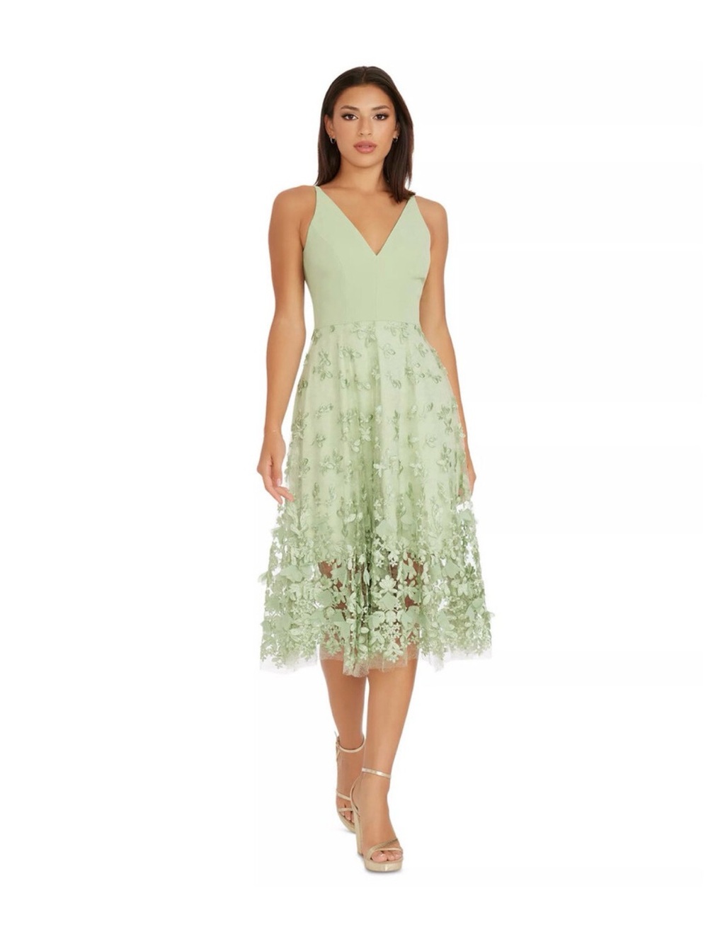 Dress the Population Mint V-Neck Floral Midi Dress